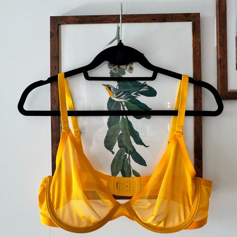 EUC CUUP Mesh Plunge Bra Marigold Yellow 36C - Picture 1 of 2